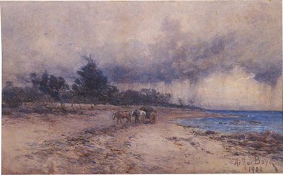 ej benämnd (samla tång före stormen, Sandringham -stranden) av Arthur Merric Boyd