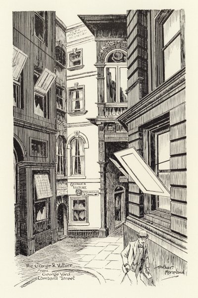 The George  Vulture från George Yard, Lombard Street (litografi) av Arthur Moreland