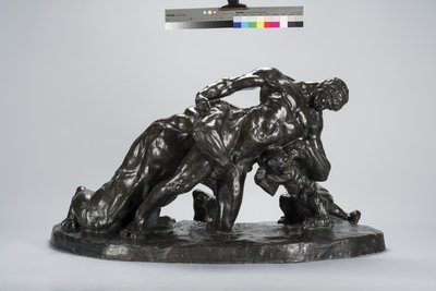 Man inlåst i strid med Lioness Cub (brons) av Arthur Putnam
