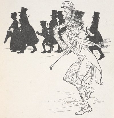 En pojke som bärs på en mans axlar av Arthur Rackham