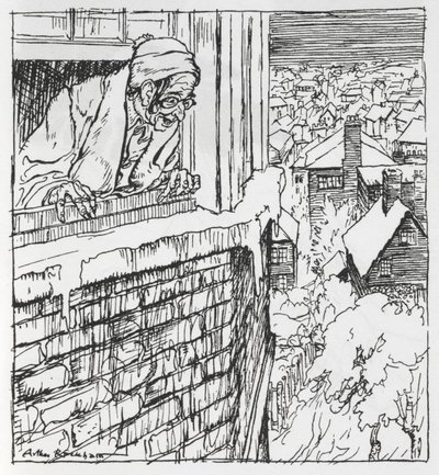 En man tittar ut genom ett fönster av Arthur Rackham