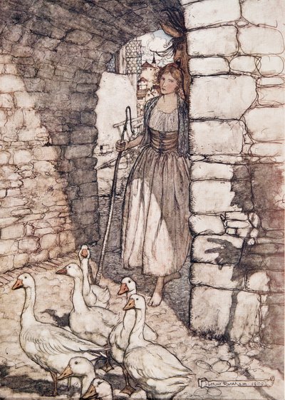 Ack! Kära Falada, där hänger du .. , från Bröderna Grimms sagor, pub. 1909 av Arthur Rackham