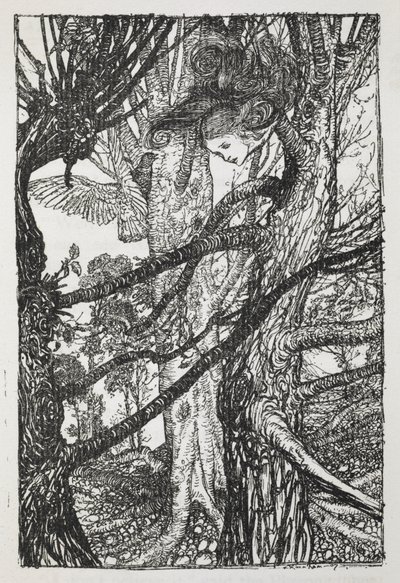 Alice som en orm som pratar med en duva av Arthur Rackham