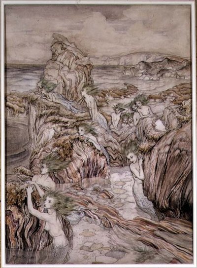 Aly, illustration från "De tre guld- äpplena" en underbok av Nathaniel Hawthorne, pub. av Hodder och Stoughton (penna och bläck, akvarell på papper) av Arthur Rackham