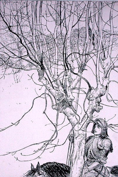 "Som jag låg thynkynge, red han på sin väg", illustration från "The Ingoldsby Legends, or Mirth and Marvels", av Thomas Ingoldsby, publicerad 1898 (penna och bläck på papper) av Arthur Rackham