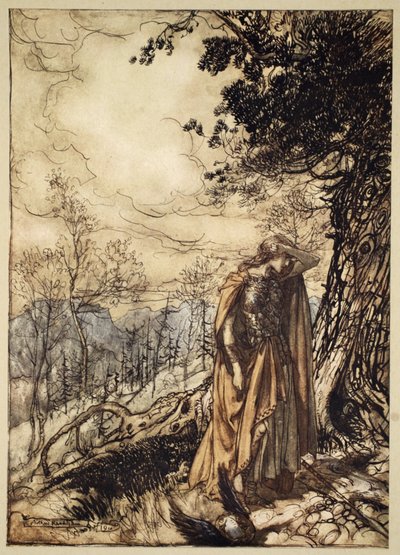 Brunnhilde står länge, omtumlad och förskräckt, illustration från 