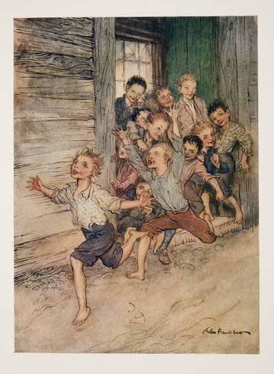 Spricker fram som en legion av unga imps, från The Legend of Sleepy Hollow av Washington Irving (1783 - 1859), pub. 1928 av Arthur Rackham