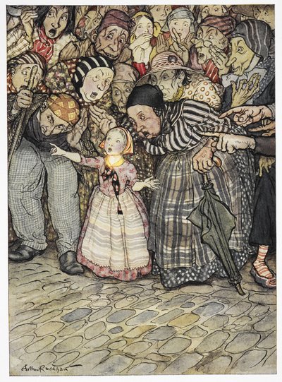"Men han har ingenting på sig alls", sa ett litet barn. Färgillustration till berättelsen, 