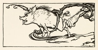Carl fångar ett vildsvin till sin middag, från The Carl of the Drab Coat i Irish Fairy Tales av Arthur Rackham