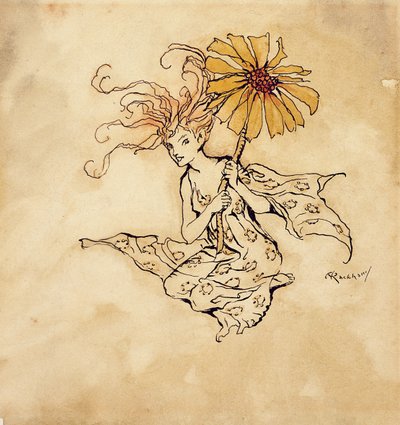 Daisy Fairy, illustration från Peter Pan i Kensington Gardens, av J.M. Barrie, publicerad 1912 (penna, bläck & wc på papper) av Arthur Rackham