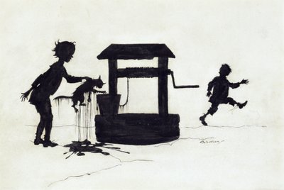Ding Dong Bell, illustration från Mother Goose: The Old Nursery Rhymes, publicerad 1913 (penna och bläck) av Arthur Rackham