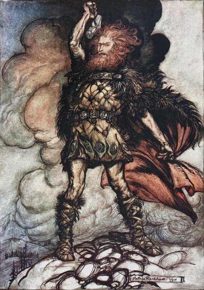 Donner, din herre, kallar ihop sina värdar! Illustration till The Rhinegold and The Valkyrie av Richard W av Arthur Rackham