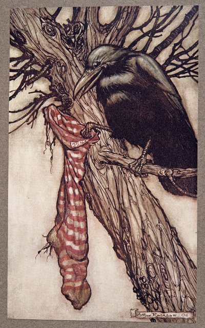I åratal hade han tyst fyllt sina strumpor, från Peter Pan i Kensington Gardens av J M Barrie (1860 - 1937), pub. 1906 av Arthur Rackham