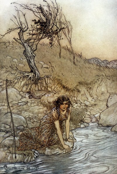 Hermia: Illustration av Arthur RACKHAM (1867-1939) för The Dream of a Summer Night av William SHAKESPEARE av Arthur Rackham