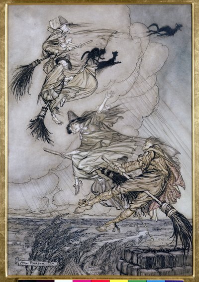 Hallå! Uppför skorstenen Lass! Hey After you!, illustration i The Ingoldsby Legends of Mirth and Marvels, 1907 (penna och bläck med wc på papper) av Arthur Rackham