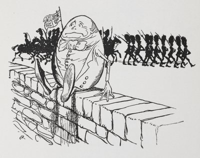 Humpty Dumpty satt på en vägg. av Arthur Rackham