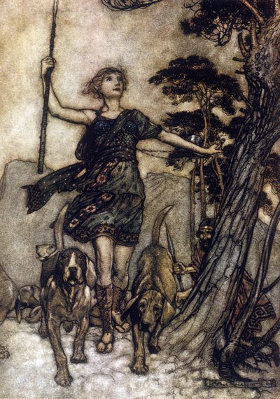Illustration av Arthur RACKHAM (1867-1939) för The Dream of a Summer Night av William SHAKESPEARE av Arthur Rackham