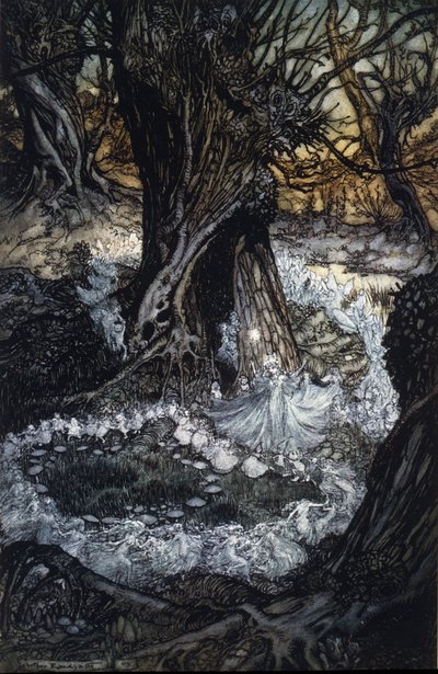 Illustration av Arthur RACKHAM (1867-1939) för The Dream of a Summer Night av William SHAKESPEARE av Arthur Rackham