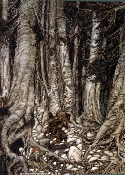Illustration av Arthur Rakham av Rip Van Winkle, en novell av den amerikanske författaren Washington Irving publicerad första gången 1819 av Arthur Rackham