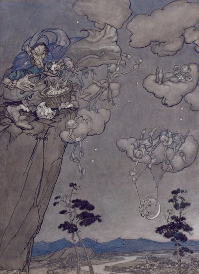 Illustration från Rip Van Winkle av Washington Irving (1783-1859) 1904 (penna och bläck med wc på papper) av Arthur Rackham