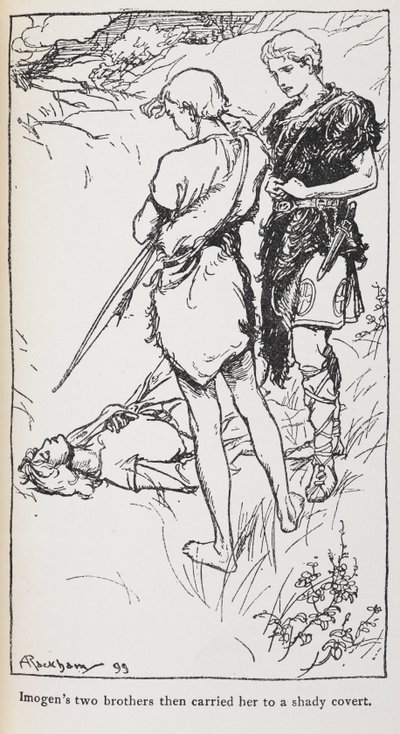 Illustration av Imogen och hennes bröder från Cymbeline. av Arthur Rackham