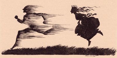 Det var precis som om vinden hade susat förbi. Illustration av Arthur Rackham från Grimms saga, hur sex män gick vidare i världen. av Arthur Rackham