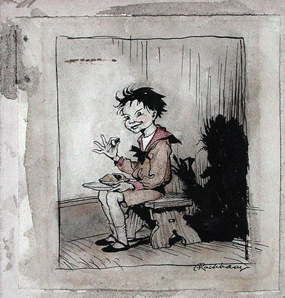 Little Jack Horner, illustration från "Mother Goose, The Old Nursery Rhymes", publicerad 1913 (penna och bläck & akvarell på papper) av Arthur Rackham