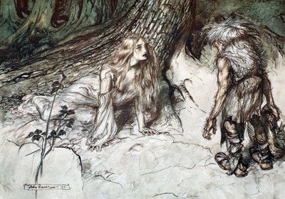 "Mime hittar Siegfrieds mor i skogen", 1924. av Arthur Rackham