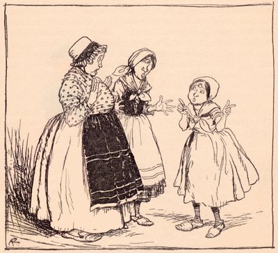 Nu vet jag varför den där fastnade saken inte äter. Illustration av Arthur Rackham från Grimm
