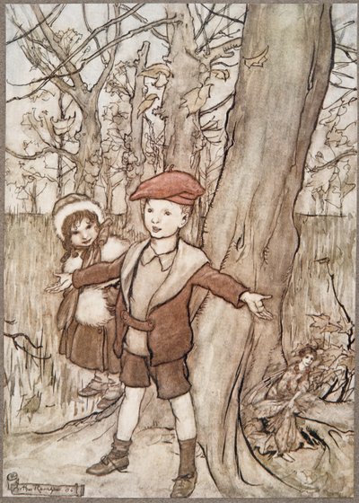 En dag hördes de av en älva .. , från Peter Pan i Kensington Gardens av J M Barrie (1860 - 1937), pub. 1906 av Arthur Rackham