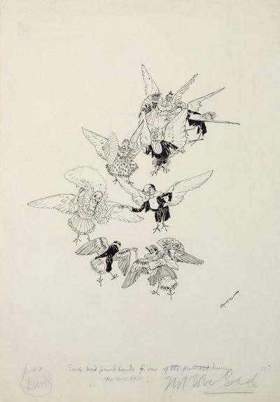 En av de vackraste danserna du någonsin sett, illustration från The Zankiwank and the Bletherwitch, av S.J. Adair Fitzgerald, publicerad 1896 (penna och bläck) av Arthur Rackham