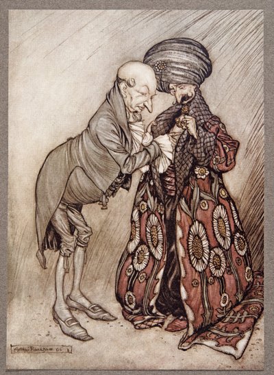 Skakade hans kala huvud och mumlade, Kallt, ganska kallt, från Peter Pan i Kensington Gardens av J M Barrie (1860 - 1937), pub. 1906 av Arthur Rackham
