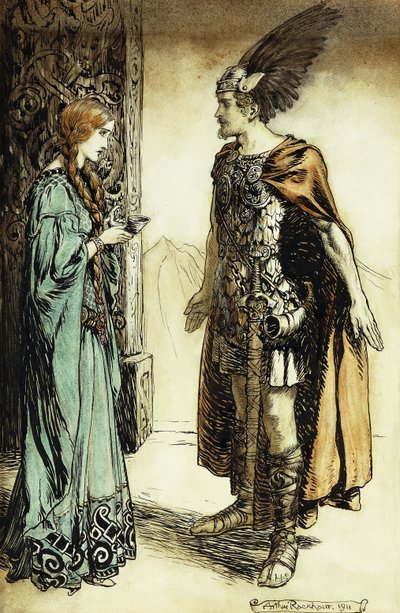 Siegfried möter Gutrune: The Twilight of the Gods, 1911 av Arthur Rackham