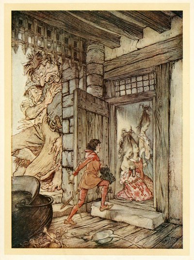 Jack tog med nycklarna till slottet och låste upp alla dörrar, från engelska Fairy Tales, puben. 1922. av Arthur Rackham