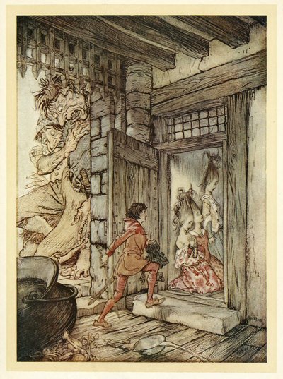 Jack tog med nycklarna till slottet och låste upp alla dörrar, från engelska Fairy Tales, puben. 1922 av Arthur Rackham