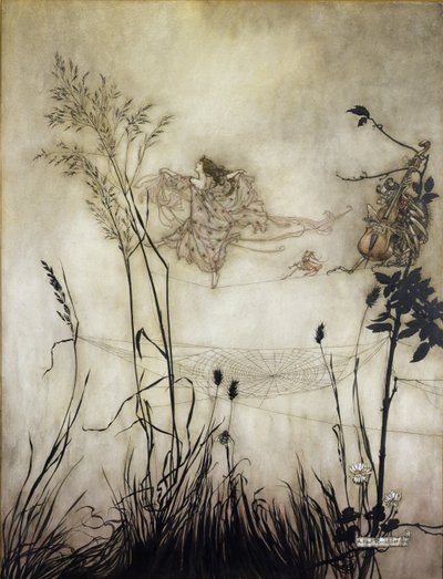 The Fairies are Exquisite Dancers, illustration i Peter Pan i Kensington Gardens av J.M Barrie (1860-1937) 1906 (penna och bläck med wc på papper) av Arthur Rackham
