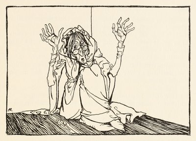 The Hag satt mot väggen, från Morgans Frenzy in Irish Fairy Tales av Arthur Rackham