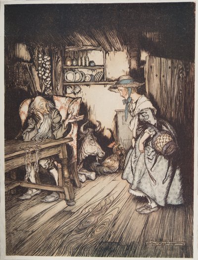 Kojan i skogen, från Lillebror & Lillasyster och andra berättelser av bröderna Grimm, pub.1917 av Arthur Rackham