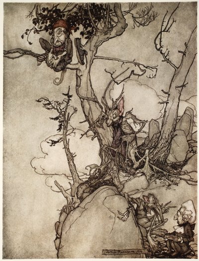 Kaatsberg- eller Catskill-bergen har alltid varit en region full av fabel., från Rip Van Winkle av Washington Irving, pub. 1910 av Arthur Rackham