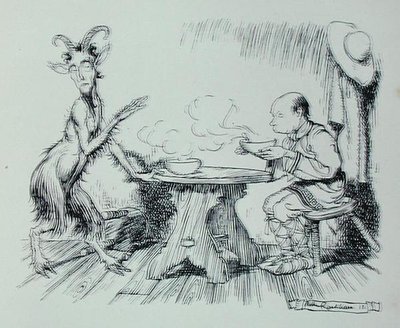 Mannen och geten, illustration från "Aesops fabler", utgiven av Heinemann av Arthur Rackham