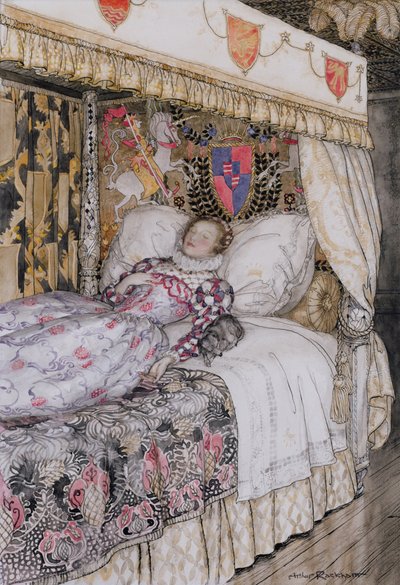 The Sleeping Princess, illustration till The Allies Fairy Book, Heinemann, 1916 (penna och bläck med wc på papper) av Arthur Rackham
