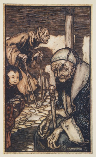 The Struldbrugs, från Gullivers resor av Jonathan Swift (1667 - 1745), pub. 1909 (lito i färg) av Arthur Rackham