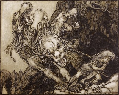 The Twelfth Labour of Hercules, illustration från The Greek Heroes av B.G. Niebuhr, 1903 (penna & bläck och wc på papper) av Arthur Rackham