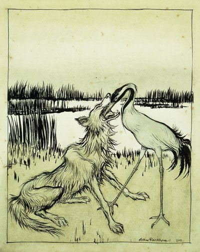 Vargen och tranan - Aesops Fables, 1912 av Arthur Rackham