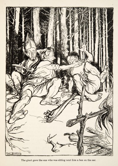 Jätten gav den som satt bredvid honom en låda på örat, från Little Brother & Little Sister and Other Tales av bröderna Grimm, pub.1917 (litho) av Arthur Rackham