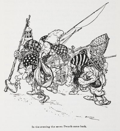スノードロップ (白雪姫) スウェーデン語の 7 人の小人 av Arthur Rackham