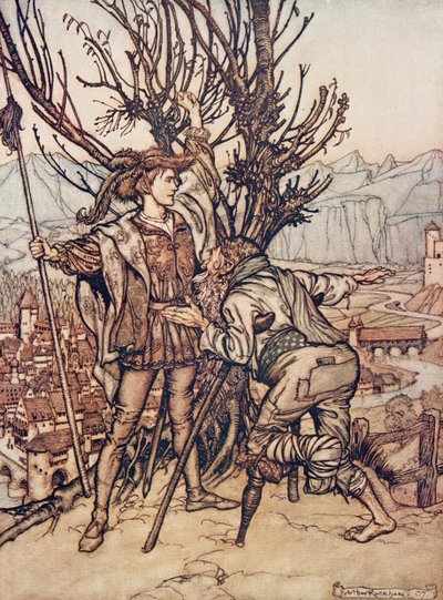Den unge prinsen sa att jag inte är rädd; Jag är fast besluten att gå och titta på den vackra Briar Rose ?, från The Fairy Tales of the Brothers Grimm, pub. 1909 av Arthur Rackham
