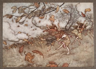 Det finns nästan ingenting som har en så stor känsla för roligt som ett fallen löv, från Peter Pan i Kensington Gardens av J M Barrie (1860 - 1937), pub. 1906 av Arthur Rackham