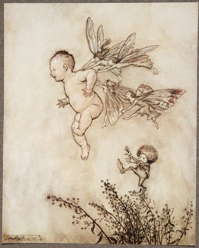 Alla kittlade honom på axeln..., från Peter Pan i Kensington Gardens av J M Barrie (1860 - 1937), pub. 1906 av Arthur Rackham