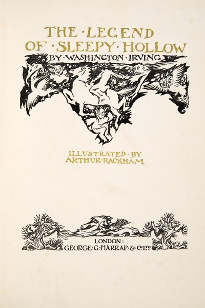 Titelsida, från The Legend of Sleepy Hollow av Washington Irving (1783 - 1859), pub. 1928 av Arthur Rackham